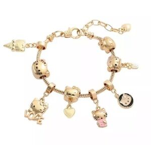 Sanrio Hello Kitty Charm Bracelet Adjustable Gold-Tone 8 Charms Included NEW